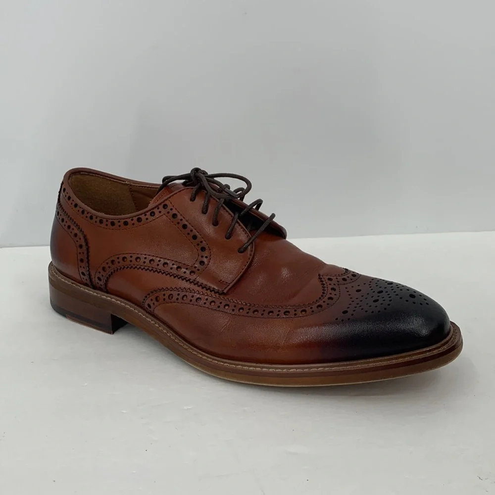 Steve Madden Hoxton wingtip derby shoe tie brown leather burnished oxford men 10
